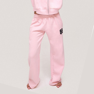 Pantalones de chándal rosas de pierna ancha para mujer, de cintura alta con cordón, ajuste holgado informal, pantalones de descanso, joggers de pierna recta, venta al por mayor - Product Image 1