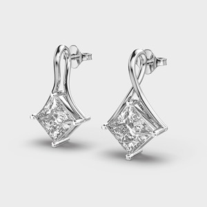 IGI Certified Lab Grown Princess Cut Diamond <b>Drop</b> Stud Earrings Solid 925 Sterling Silver Twisted V-Prong Diamond Earrings - Product Image 4