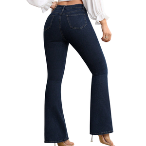 Womens Dark Blue Bootcut <b>Denim</b> Jeans Mid Waist XL <b>Stretch</b> Fit Flared Leg Casual Full Length Fashion Everyday Wear OEM - Product Image 2