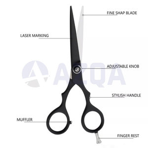 Tijeras de Peluquería de Acero Inoxidable con Recubrimiento de Color Negro, con Tornillo Ajustable y Anillo de Goma para Apoyar los Dedos - Product Image 2