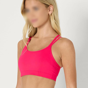 Women's Pink Seamless Racerback Sports Bra Scoop Neck High Support Quick Dry Breathable Fitness Yoga Running Athletic Bra - Product Image 3