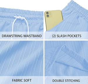 กางเกงขาสั้นผ้าลินินผู้ชาย ทรงตรง เอวยางยืด มีเชือกผูก เหมาะสำหรับใส่เที่ยวทะเลช่วงฤดูร้อน มีกระเป๋า (9 นิ้ว) - Product Image 5