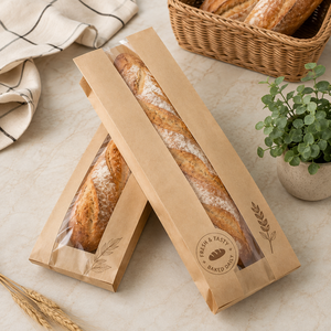 EcoRev Kraft Paper Bread <b>Bags</b> with Clear Window Self-Seal Biodegradable & Eco-Friendly Patch Handle Luxury Food Packaging - Product Image 3