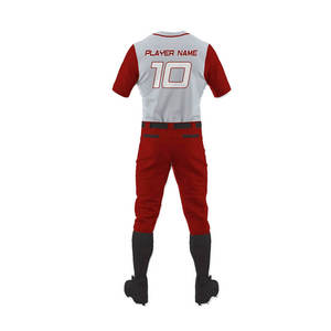 Uniforme de baseball personnalisé pour hommes, rouge et blanc, manches courtes, évacuation de l'humidité, coupe régulière, avec impression du nom et du numéro - Product Image 3