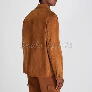 Camisa Casual de Cuero y Gamuza de Diseño Regular con Cinturón, Servicio OEM, Logotipo Personalizado, Transpirable, para Hombre - Product Image 3