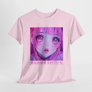 Camiseta de algodón de manga corta con estampado de chica anime rosa para hombre, cuello redondo, corte regular, estilo casual, top de jersey para streetwear. - Product Image 5