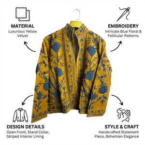 Chaqueta de Terciopelo para Mujer con Bordado Floral Suzani, Estilo Boho Chic Uzbeko, Ropa de Invierno Acolchada de Piel de Oveja y Algodón - Product Image 6