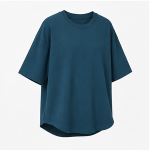 Custom Petrol Blue Cotton Modal Deep Curved Hem <b>Mens</b> Oversized Short Sleeve T-Shirt MTS-OVR-0012 - Product Image 5