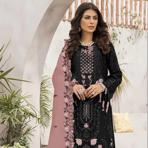 Salwar Kameez moderne semi-cousu en faux georgette brodé pour mariage et Diwali - Product Image 1