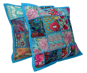 Funda de Cojín Rectangular Reversible de Algodón Orgánico con Diseño Bohemio, Decoración para el Hogar, Azul Multicolor, Cierre de Sobre - Product Image 2