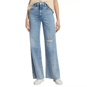 High Waist Wide Leg Distressed Stonewashed Denim Jeans Cotton Casual Solid Color Spring Style <b>Pants</b> - Product Image 1
