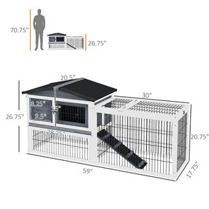 Casetta per Conigli da Esterno Grigio Scuro 150 cm con Tetto Apribile a 2 Livelli, Arredamento per Animali Domestici - Product Image 2
