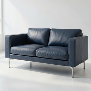 Sofá de Cuero Genuino de Primera Calidad, Estilo Moderno de Mediados de Siglo, Tapicería de Cuero Azul para Sala de Estar, Muebles para Cafetería y Restaurante - Product Image 3