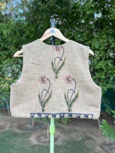 Premium Handmade <b>Women's</b> Short Knitted Cotton Vest | Artisan Hand Block Print <b>Sleeveless</b> <b>Jacket</b> | Floral Open Front Boutique - Product Image 5