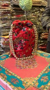 Premium Embroidered Indian Potli Bag with Pearl Handle Bridal <b>Wedding</b> Potli Ethnic Drawstring Gift Bag Festive Party <b>Clutch</b> Bags - Product Image 2
