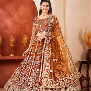Latest Women Wedding Party Festival Wear Traditional Butterfly Net <b>Material</b> Lehenga Choli <b>Sequins</b> Embroidery Work All Seasons - Product Image 1