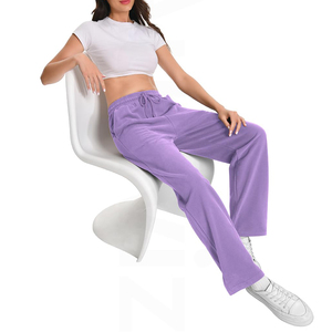 Pantalones Deportivos Morados para Mujer, Cintura Elástica con Cordón, Pantalones Casuales con Bolsillos Laterales, Estilo Transpirable de Algodón Tejido para Otoño - Product Image 2