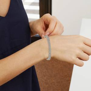 Women's <b>Silver</b> Diamond <b>Bracelet</b> Round Brilliant Cut Natural Diamonds Pave Setting Classic Wedding Jewelry <b>Bracelet</b> - Product Image 4