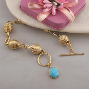 Bracelet en turquoise en forme de larme, argent sterling 925 plaqué or 14 carats, chaîne à maillons, bijoux en pierres précieuses faits à la main pour femmes - Product Image 4