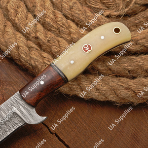 Couteau de cowboy occidental de haute qualité en acier Damas, ultra-affûté, avec manche en bois, étui Pancake, 4 lames modernes de survie - Product Image 4