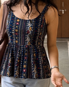 Túnica Étnica para Mujer, Túnica sin Mangas de Rayón Suave Estampado, Estilo Indio Pakistaní, Elástica, Corte Regular, para Verano - Product Image 1