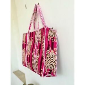 Bohemian Cotton Tote <b>Bag</b> with Embroidered Tiger Pattern for and Black Stripes Open Top <b>Beach</b> <b>Large</b> Shopping <b>Bag</b> - Product Image 3