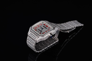 Iced Out Red Roman Numerals <b>Watch</b> Silver Square Automatic Men <b>Mechanical</b> Bust Down Luxury Hip Hop Bling Moissanite <b>Watch</b> - Product Image 4