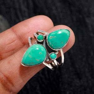 Natural Pear Turquoise Gemstone <b>Ring</b> Turquoise Solid Silver Anniversary Gift <b>For</b> Women <b>Men</b> Jewelry 925 Sterling Silver - Product Image 2
