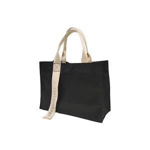 Bolsa de Mano Pequeña de Lona, Reutilizable y Ecológica, en Color Negro Sólido con Asas de Tela en Contraste - Product Image 2