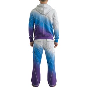 Ensembles de survêtements streetwear amples en coton mélangé épais, dégradé ombré à sublimation, effet changeant de couleur, vente en gros - Product Image 2