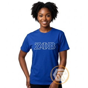 GREEK TREASURES Camisetas informales de algodón 100% con logotipo bordado y cuello en V para mujer, de la hermandad Zeta Phi Beta, de manga corta - Product Image 1