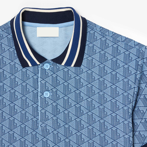 2026 Hot Selling Men's Lightweight 100%Cotton Knitted Turn Down Collar Quick Dry Short Sleeve <b>Geometric</b> Print Formal Polo <b>Shirt</b> - Product Image 6