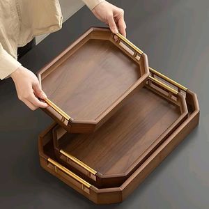 Modern serving wood <b>tray</b> with metal handle use <b>for</b> home kitchen <b>bed</b> room guest room living room new style <b>tray</b> decoration - Product Image 5
