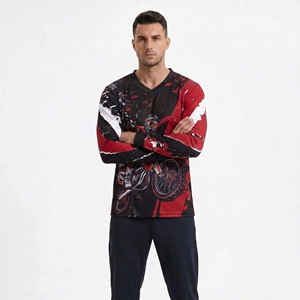 Maillot de cyclisme pour hommes, col en V, manches longues, imprimé graphique audacieux pour VTT, respirant, séchage rapide, 100% polyester - Product Image 5