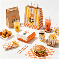 Ensemble d'emballages alimentaires jetables biodégradables et écologiques avec logo personnalisé, sacs et boîtes en papier kraft imperméables pour la restauration rapide