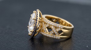 Pear Diamond Blue Halo Lattice Band Luxury 14K Yellow Gold IGI Certified Lab Grown Diamond Rhodium Plated <b>Statement</b> <b>Ring</b> OEM - Product Image 2