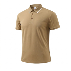 Men's Khaki <b>Half</b> Sleeve for <b>Shirt</b> Pique Fabric 100% Cotton Breathable Casual Style Regular Fit Solid Color <b>Button</b> Design 240g - Product Image 1
