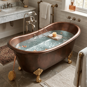 Bañera de Cobre Premium para Baño Profundo con Forma Redondeada y Acabado Liso |   Bañera de Hidromasaje Independiente de Lujo para Espacios de Baño Contemporáneos - Product Image 5