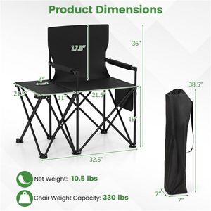 Black Oversized <b>Foldable</b> <b>Camping</b> Chair with Side <b>Table</b> and Cup Holder 330 LBS Capacity for Outdoor Use - Product Image 2