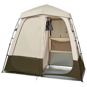 Tente de Douche de Camping 2 Pièces Pliable avec Cadre en Aluminium, Piquets, Cordes, Sac de Transport et Barre Transversale - Product Image 2