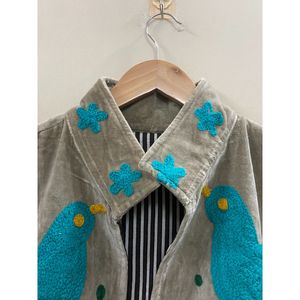 Hand Embroidered 100% Cotton <b>Velvet</b> <b>Jacket</b> <b>Women</b> Mandarin Collar Full Sleeve Floral Pattern Spring Bohemian Style Coat - Product Image 2