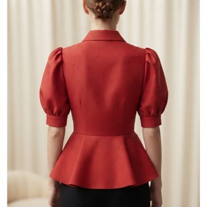 Blusa Elegante para Mujer al por Mayor con Botones, Cuello Solapa Chic, Manga Corta Abullonada, Top Peplum, Ropa Casual de Oficina para Dama - Product Image 2