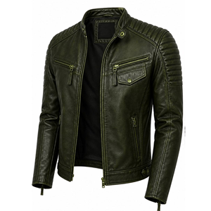 Chaqueta de Cuero Premium para Hombre, Estilo Motero Clásico, Corte Ajustado, Abrigo Casual de Invierno - Product Image 4
