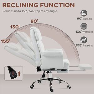 Sedia da Ufficio Direzionale Reclinabile in Pelle PU con Supporto Lombare Ergonomico e Base Girevole in Nylon Bianco - Product Image 6