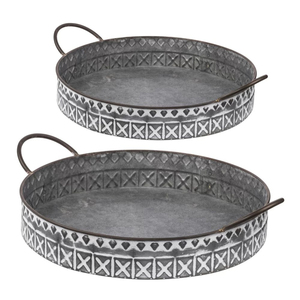 Juego de 3 bandejas de servir de metal galvanizado gris con asas negras, plato para servir alimentos para el hogar, hotel y vajilla de restaurante - Product Image 2