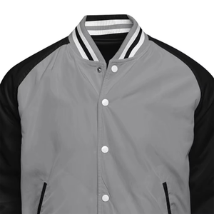 Chaqueta Varsity Gris para Hombre, Estilo Industrial Global, con Mangas Negras, Cuello Camisero, Cierre de Botones, Informal, para Otoño, Corte Regular - Product Image 6