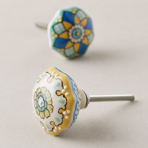 Hand Painted Ceramic Brass Cabinet <b>Knob</b> Floral Multicolor <b>Drawer</b> <b>Knob</b> Vintage Wardrobe Door Dresser Pull Furniture Hardware - Product Image 1