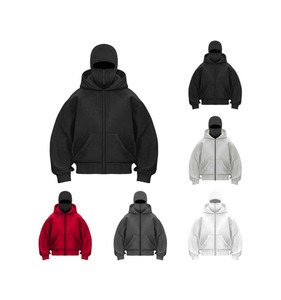 Sweat à capuche mode automne-hiver avec double capuche et masque ninja cagoule 100% coton, vêtement d'extérieur personnalisé à fermeture éclair pour hommes et femmes - Product Image 1