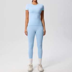 Ensemble de sport deux pièces brossé double face pour femme, motif écossais, respirant, ajusté, avec détails à la taille - Product Image 5