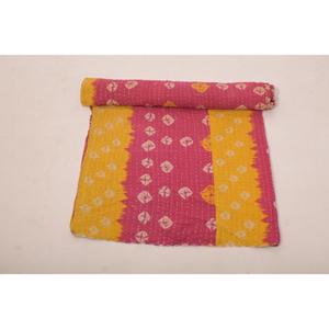 Boho Style Cotton Reversible Kantha Gudri Quilt Hand <b>Stitched</b> Indian Bed Cover and <b>Throw</b> Blanket - Product Image 5